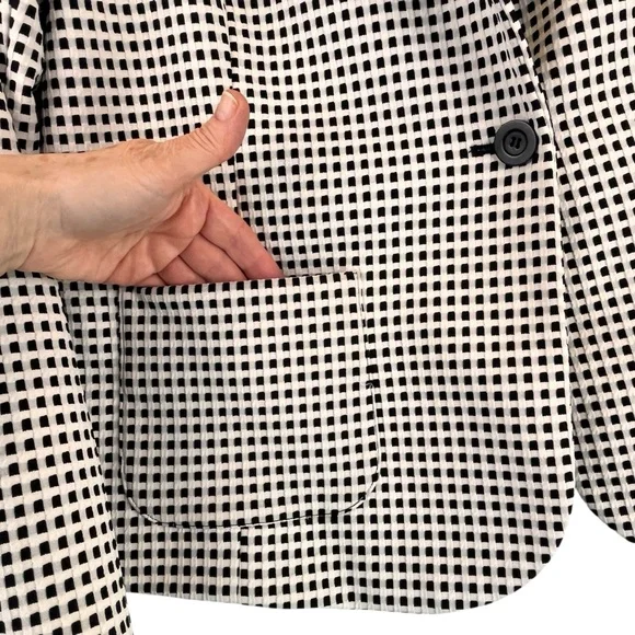 Talbots Checkered Gingham Blazer Suit Coat Jacket Mid-Weight Black White Sz L - Picture 5 of 11